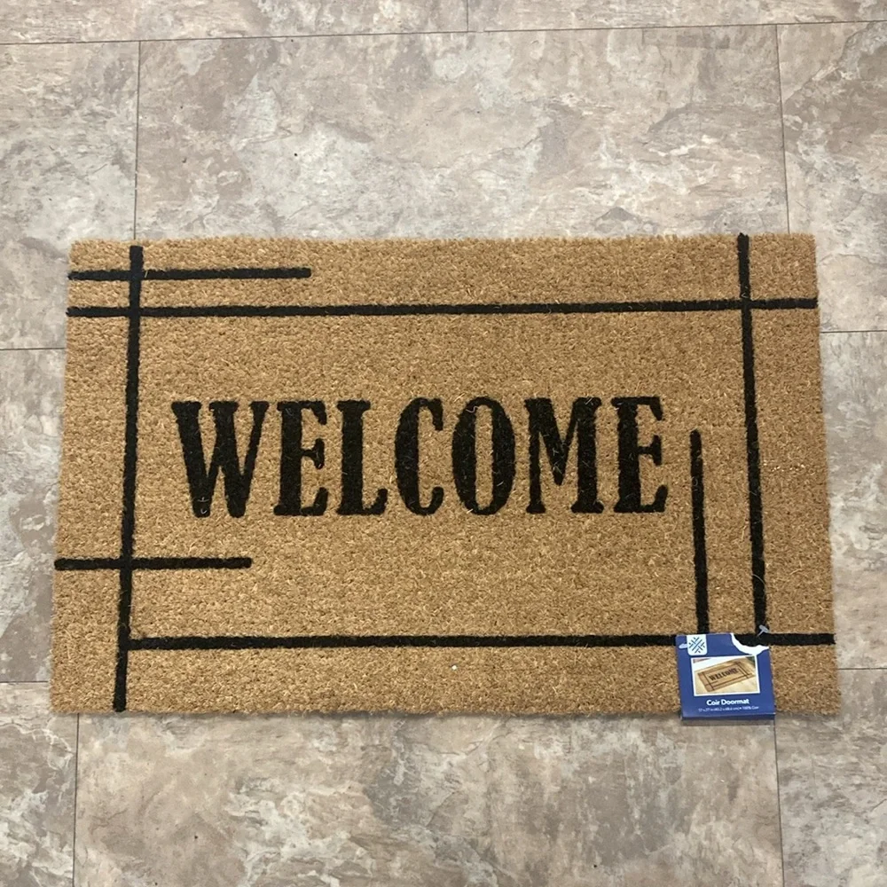 NWT Tan & Black-Skid-Resistant- Thick Pile WELCOME- Coir Door Mat 17x27